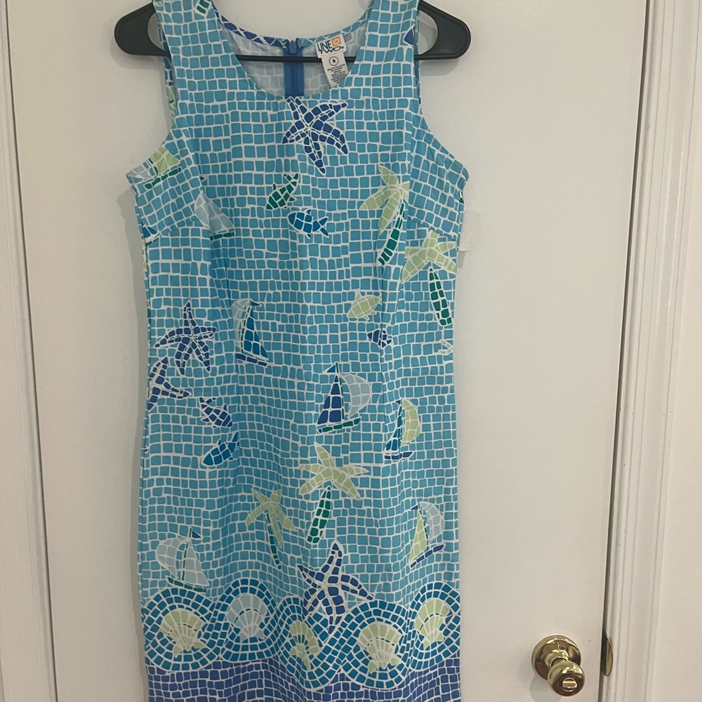 Line Two Womens Midi Nautical Beach Print Summer Dress Sz Small 100 % Cotton NWT